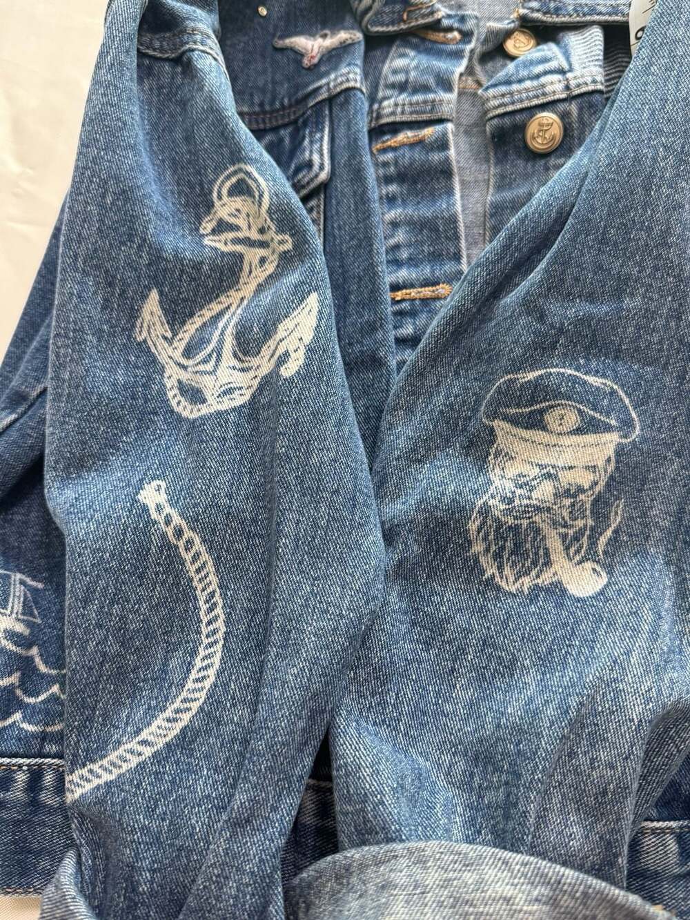Vintage Inspired Nautical Denim Jacket Patchwork Streetwear Coat - Picture 7 of 10